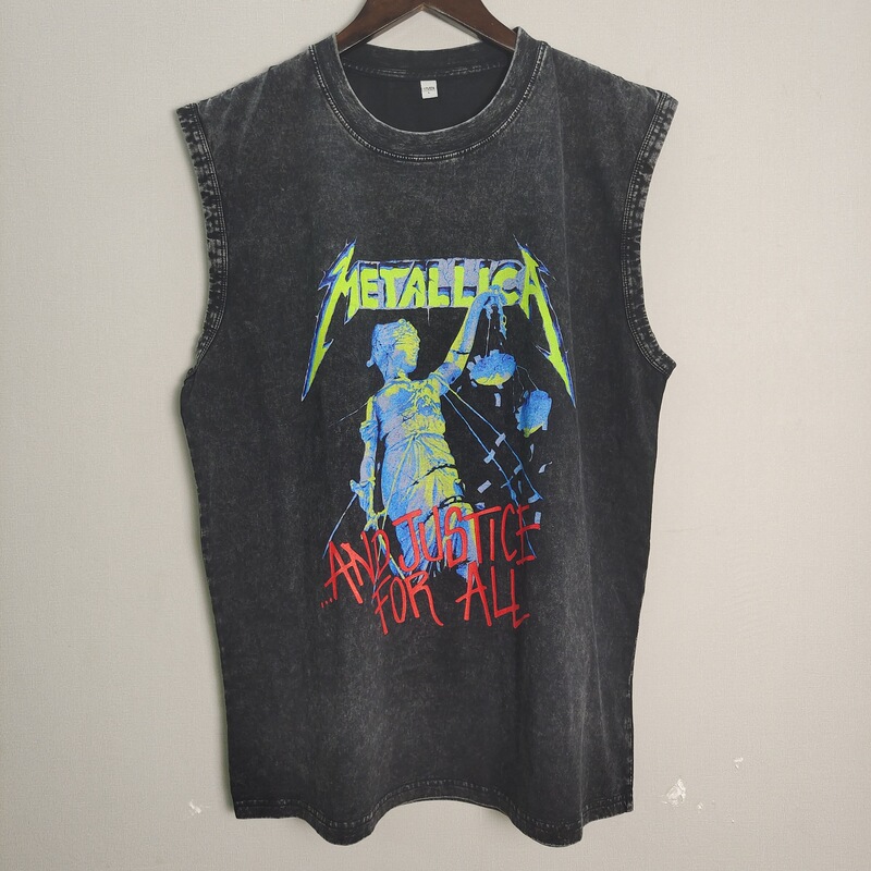 Metal King Metallica band rock skull element distressed washed vintage batik sleeveless T-shirt
