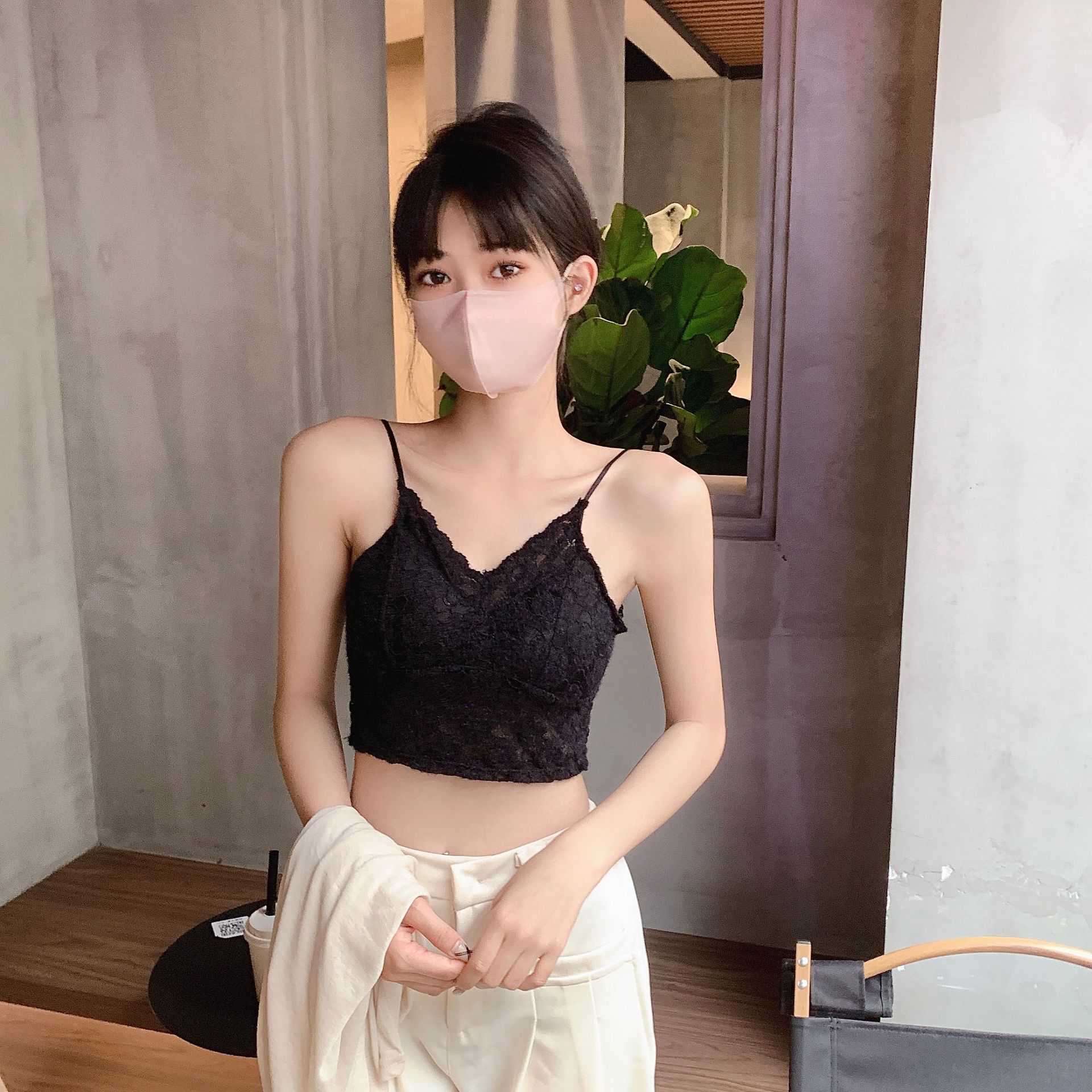 Estilo francés puro estilo encaje floral belleza espalda camisola de las mujeres con almohadilla en el pecho desgaste interior y exterior camisola para niñas