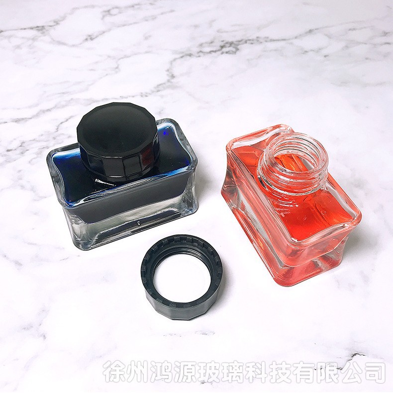 厂家直供玻璃墨水瓶50ml 密封彩色钢笔水瓶 小容量水剂分装空瓶子