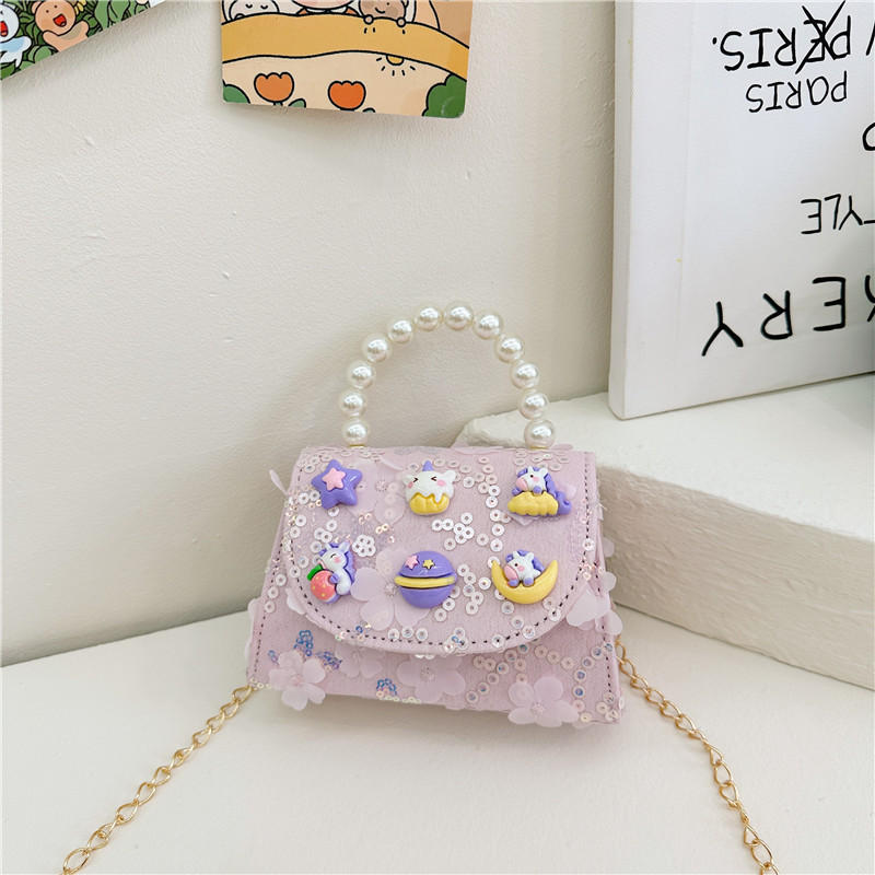 Nueva princesa de dibujos animados bolsos infantiles lindos bolsos de arco de moda chica perla bolsos de hombro