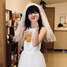简约复古新娘头纱领证登记小头饰求婚订婚照道具仙美蓬蓬纱短