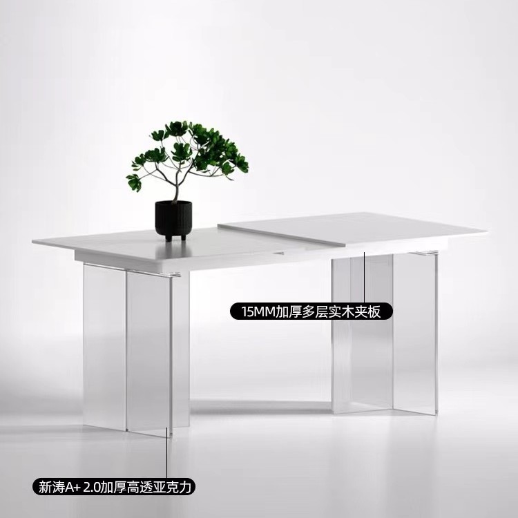 Mesa de comedor de suspensión acrílica de estilo crema para casa pequeña mesa de comedor de tipo hogar tabla de roca retráctil mesa de comedor combinación de silla