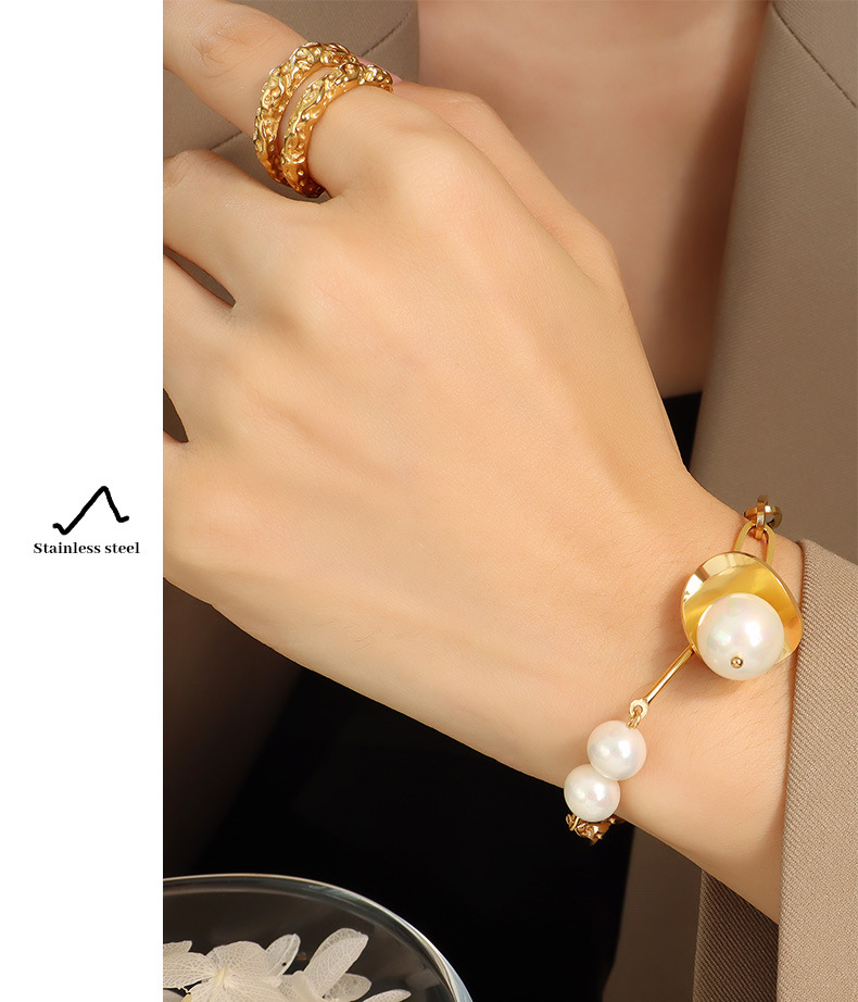 Elegant Geometric Titanium Steel Plating Artificial Pearls Bracelets