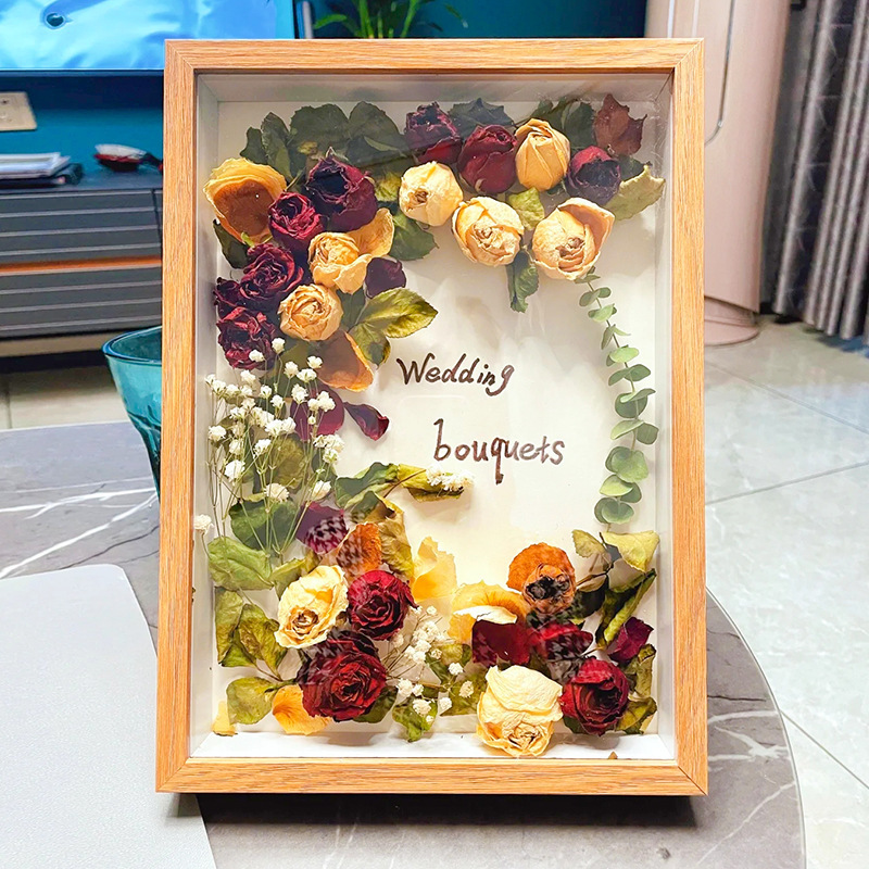 Hollow 3cm Wooden Photo Frame with Dried Flowers and Plants, Handmade Picture Frame Collage with Shells, DIY Wholesale Solid Wood Frame, Handmade Photo Frame