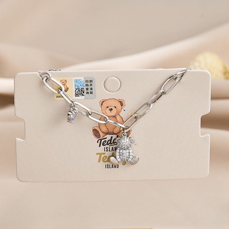 Fashion Bear Heart Shape Copper Plating Zircon Bracelets 1 Piece