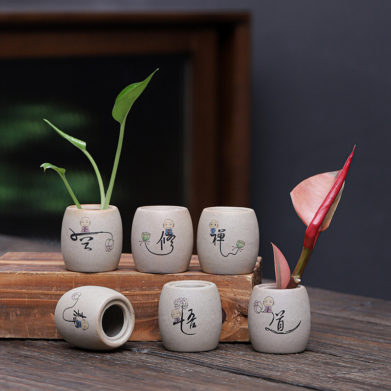 Mini coarse pottery flower ceramic small vase home desktop office decoration small ornaments green dill hydroponic small container