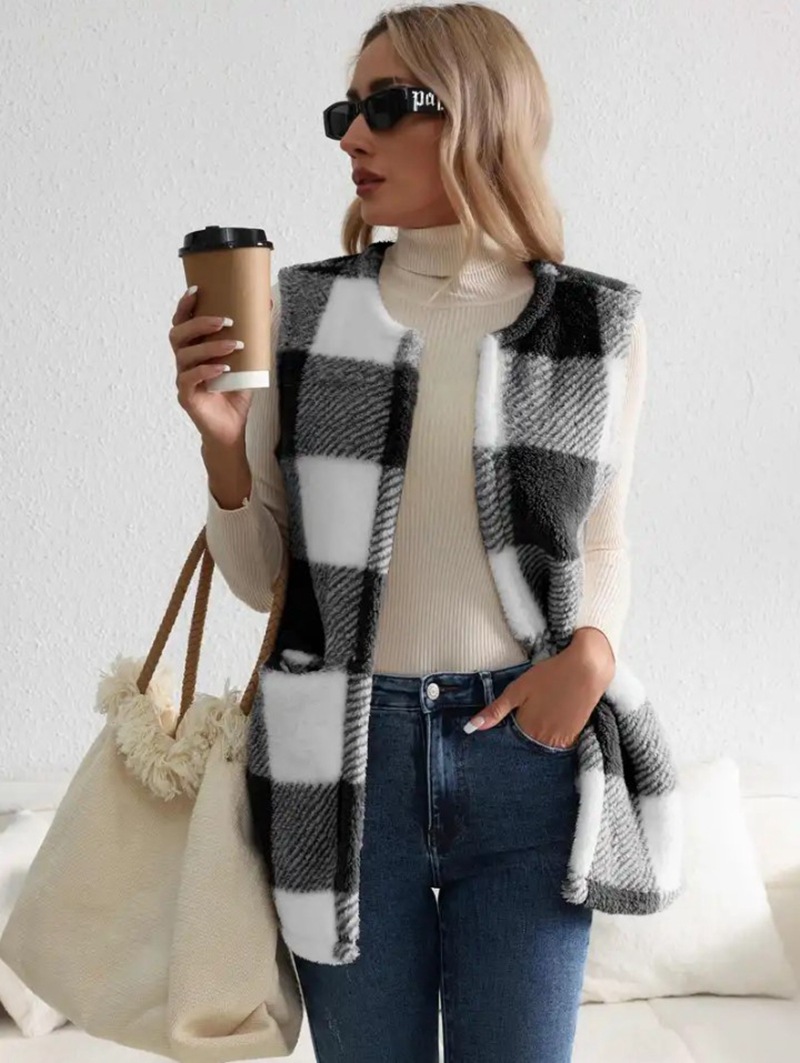 Damenbekleidung Mantel locker kariert Damen Strickjacke Mode Pullover_voghion.com