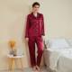 Amazon Loose plus size Women's Long-sleeved Trousers Upper and Lower Split Pajamas Thin Silk Casual Home Clothes suit