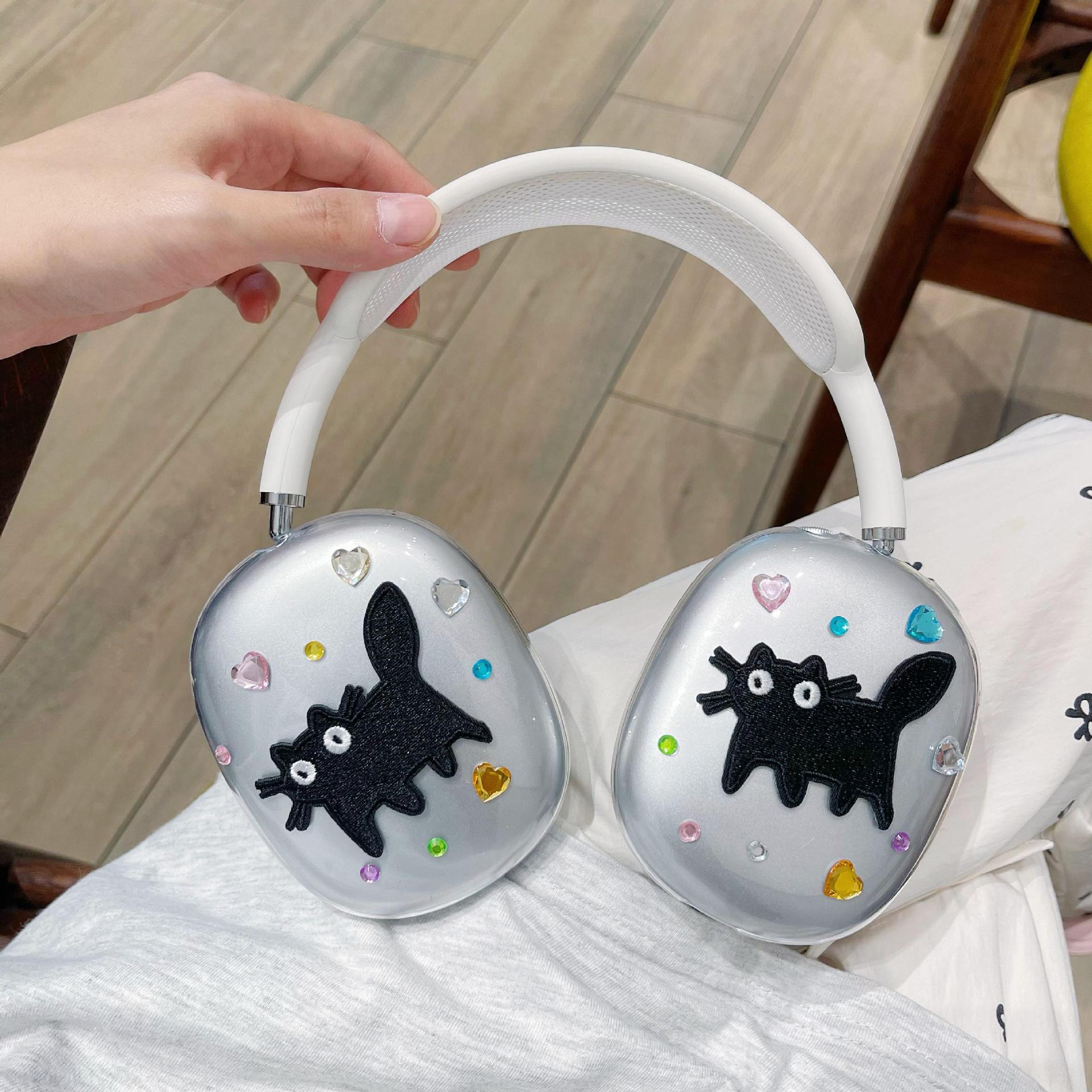 Han Feng Flash Diamond Cat Airpods Max Protective Cover Apple Headset Ear Cap Ear Mover Earphone Case