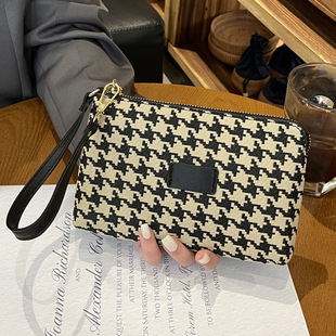 Canvas Clutch Bag for Women 2024 New Houndstooth Contrast Color Mobile Phone Bag Long Wallet Large Capacity Clutch Bag Retro