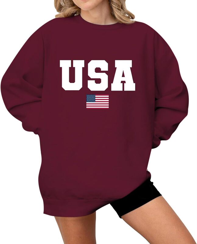 Wedsadl American Flag Sweatshirt Women's Oversized American Flag Pattern Hoodie Summer Pullover