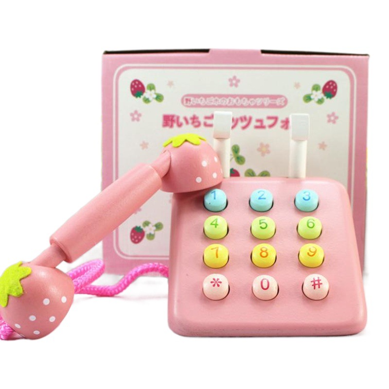 Simulación de madera fresa Rosa simulación teléfono Play House juguete madera regalo cumpleaños