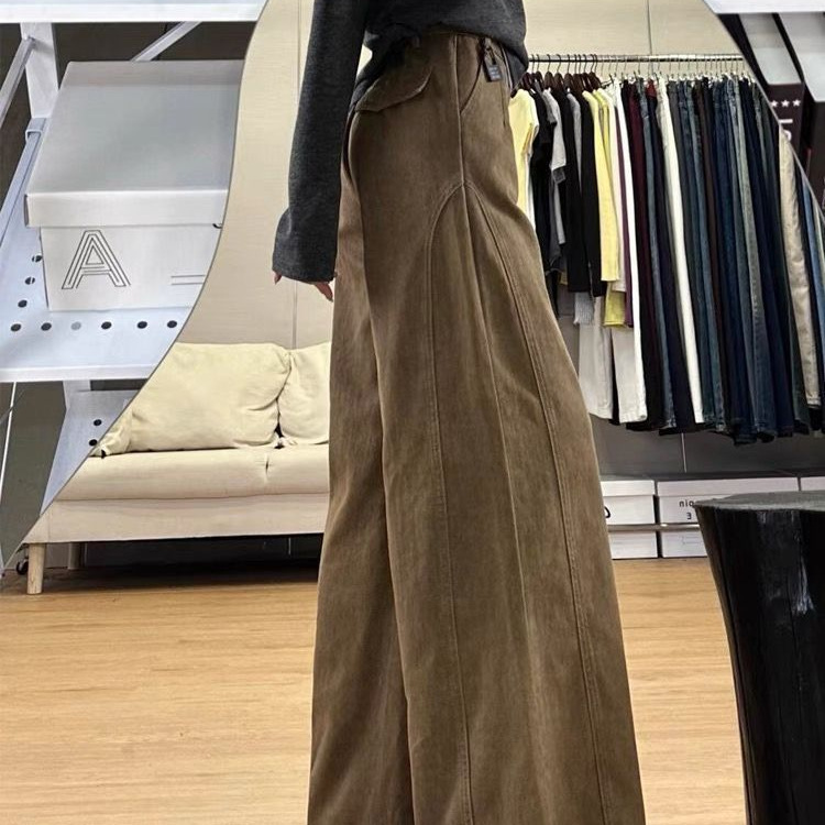 Spring Spice Girls Sexy High Waist Loose Slimming Straight Trumpet Pants khaki Jeans Retro Wide Legs