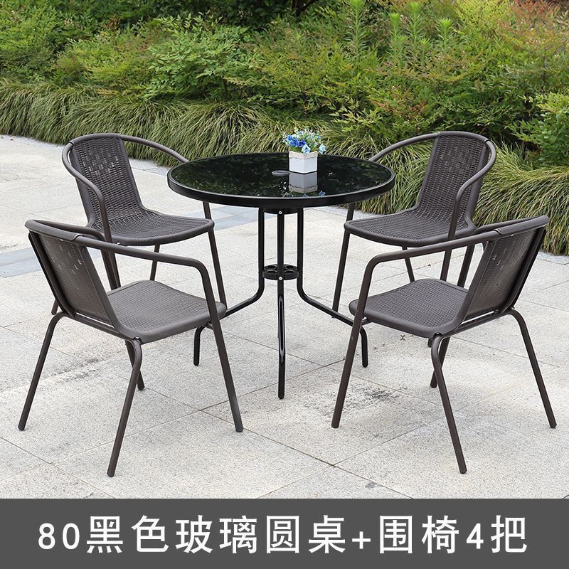 80 검정색 원형 테이블 + 긴 의자 4개