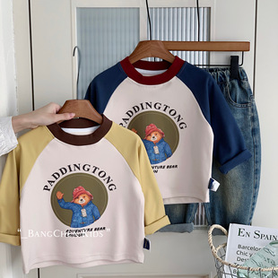 Children's Bottoming Shirt Bangcheng 2025 Autumn and Winter Paddington Bear Boys' Warm Velvet Top Versatile Raglan Long-Sleeved Bc0042