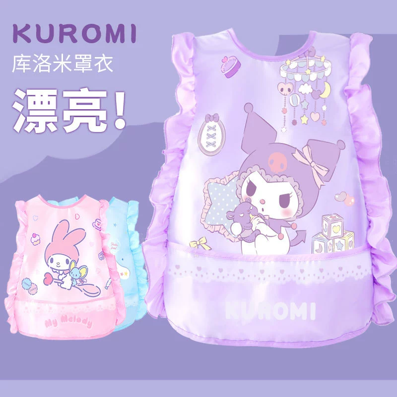 Летний непромокаемый и грязеотталкивающий халат Hello Kitty для девочек, кружевной детский нагрудник без рукавов с героями мультфильмов для еды и рисования, обратная одежда