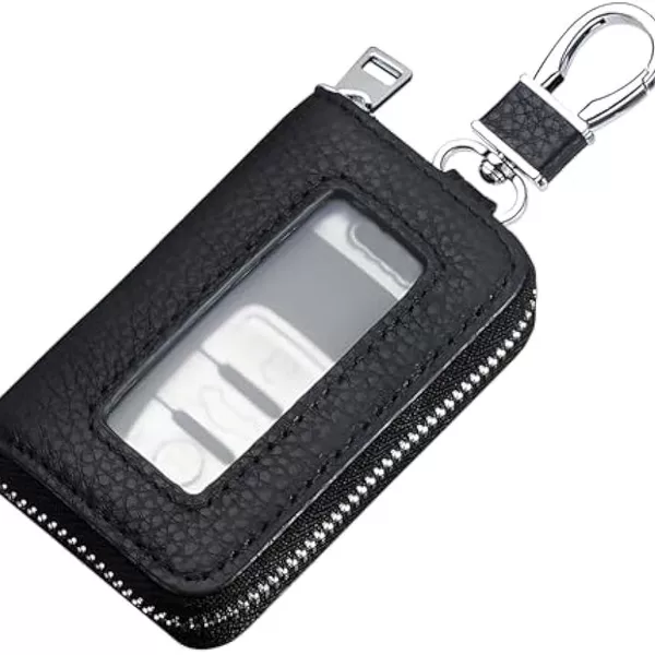 New High-End Mirror-Window Style Unisex Car Remote Control Zipper Key Case, Exquisite Retro Universal Car Key Case