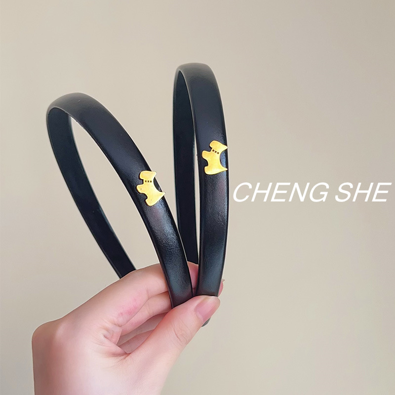赵露思同款金色小狗压发卡韩国漆皮黑色发箍女高颅顶头箍发卡发饰|undefined