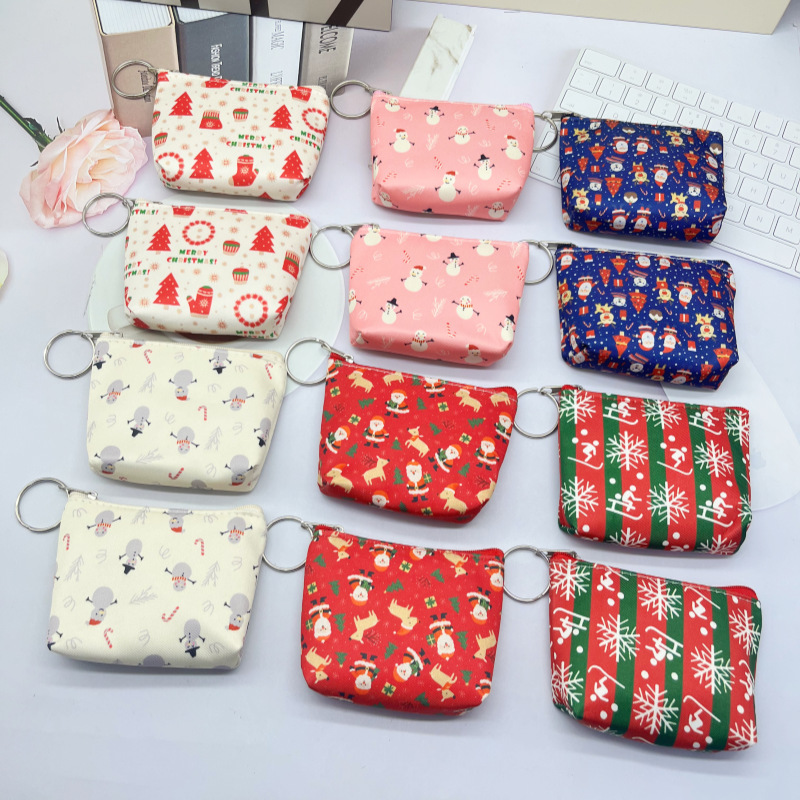 New printed coin purse, Christmas edition, small storage wallet, keychain, small bag, simple and portable fabric coin purse