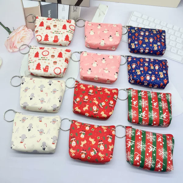New printed coin purse, Christmas edition, small storage wallet, keychain, small bag, simple and portable fabric coin purse