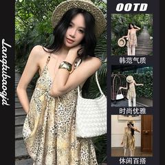 设计感不规则豹纹套装吊带露背女装夏季挂脖宽松无袖外穿辣妹上衣