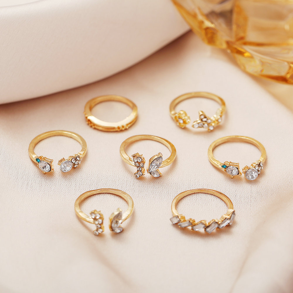 Creative Simple Exaggerated Diamond Butterfly Flower 7-piece Open Joint Ring display picture 5