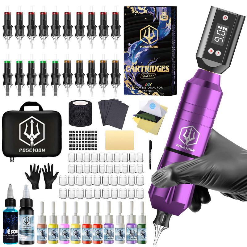 Poseidon Hm148 Tattoo Power Pen Set, Line Cutting and Fogging All-In-One Machine with Wireless Tattoo Power Supply Fifth Generation Needle