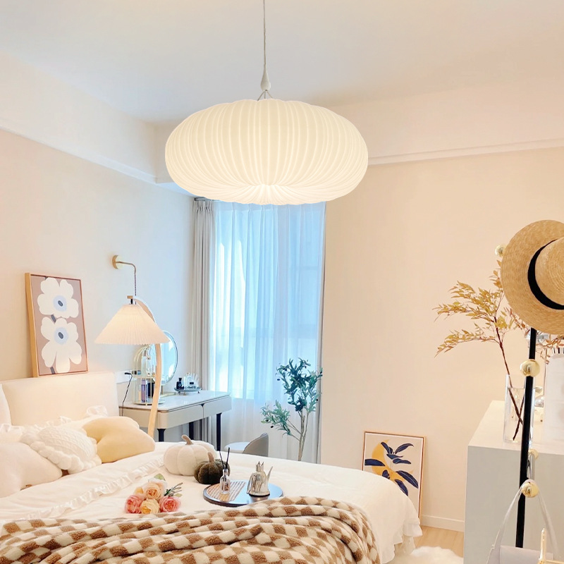 Pumpkin ceiling lamp 2023 new modern minimalist cream style warm ins round Nordic bedroom study chandelier
