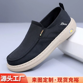 鞋子男定制新款休闲布鞋时尚一脚蹬懒人鞋透气百搭软底舒适爸爸鞋