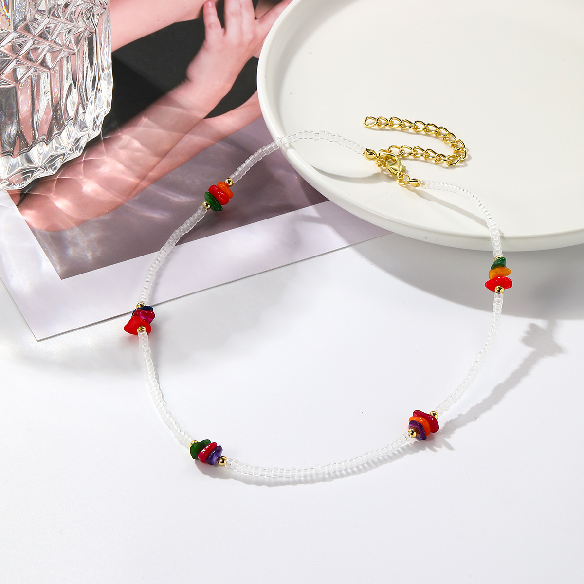 New ins color beaded necklace Women's versatile high end sense does not fade Bee handmade beaded necklace_voghion.com