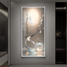 现代轻奢玄关装饰画金叶入户正对门挂画led带灯高档走廊过道壁画