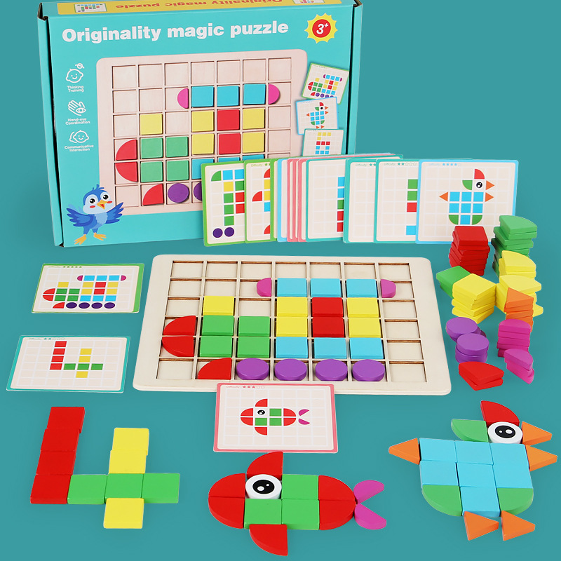 Cpc Cruz-frontera niños de madera mosaico 3D bloque de construcción estéreo rompecabezas niño color cognitivo educación temprana juego de puzzle