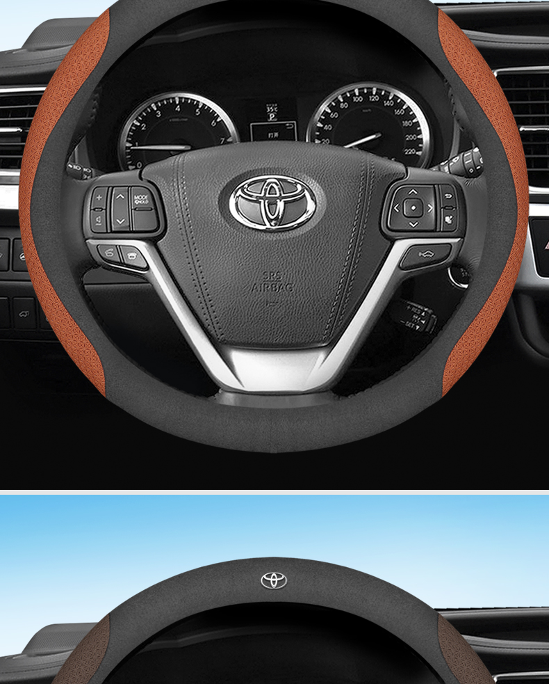 Suitable for 2021-23 Toyota Sienna Steering Wheel Cover, Car Handlebar Cover, Hand-Sewn Sienna Four-Season Universal Handlebar Cover