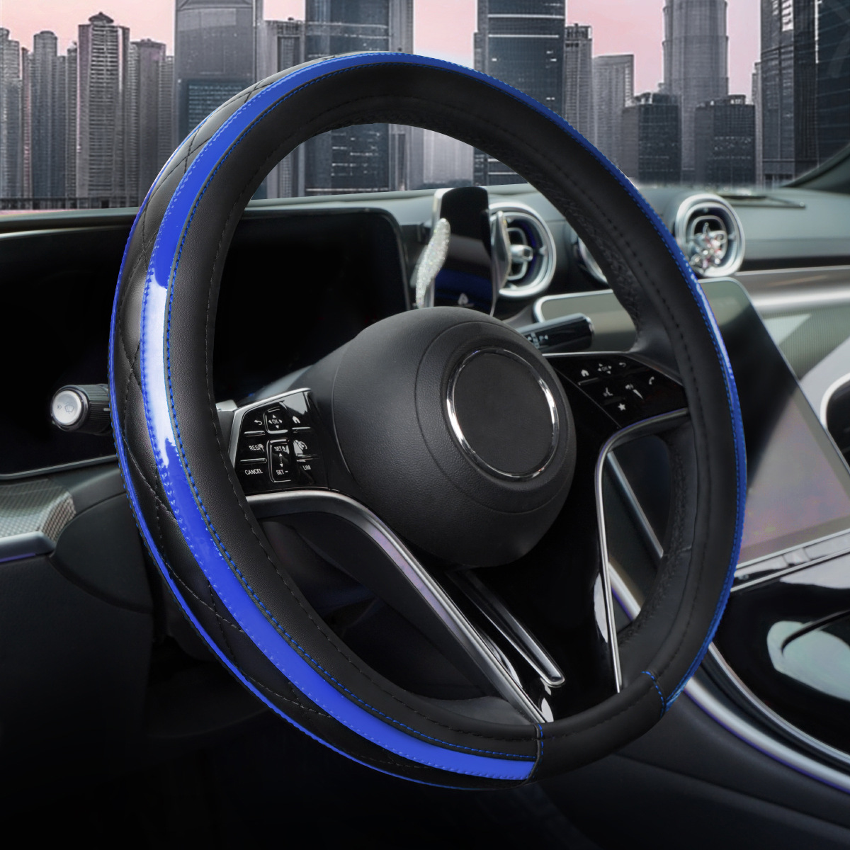 New Car Steering Wheel Cover, Leather Quilted Embroidery Stitching, Universal for All Seasons, Cross-Border Hot-Selling Interior Steering Wheel Protective Cover