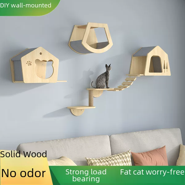 Wall-mounted Cat Climbing Rack All Solid Wood Wall-mounted Cat Jumping Table Cat Scratch Board Wall Jumping Table Cat Wall Nest Cat Scratch Column Grinding