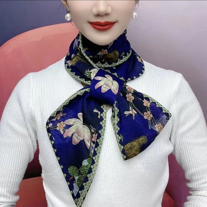 复古长条花卉围巾棉耳朵巾风丝巾螺纹新款民族彩色印花秋冬古韵巾|undefined
