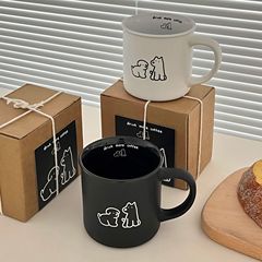 高級感フロスト子犬マグカップ韓風ins朝食コーヒーカップ陶磁器カップ白黒カップルカッププレゼントケース