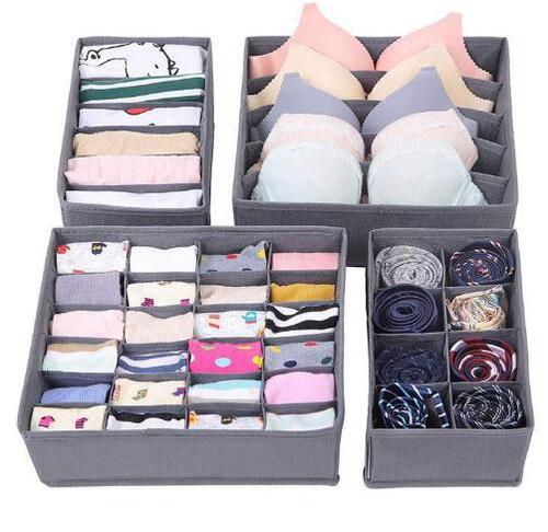 Thickened new non-woven underwear storage box wholesale sock storage box wardrobe drawer plaid four-piece set