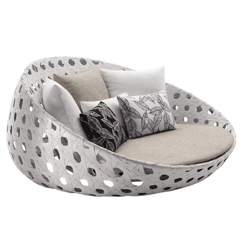 Al aire libre tejido de ratán cama redonda muebles piscina impermeable protección solar cama cama de hotel balcón ocio perezoso gran combinación de cama redonda