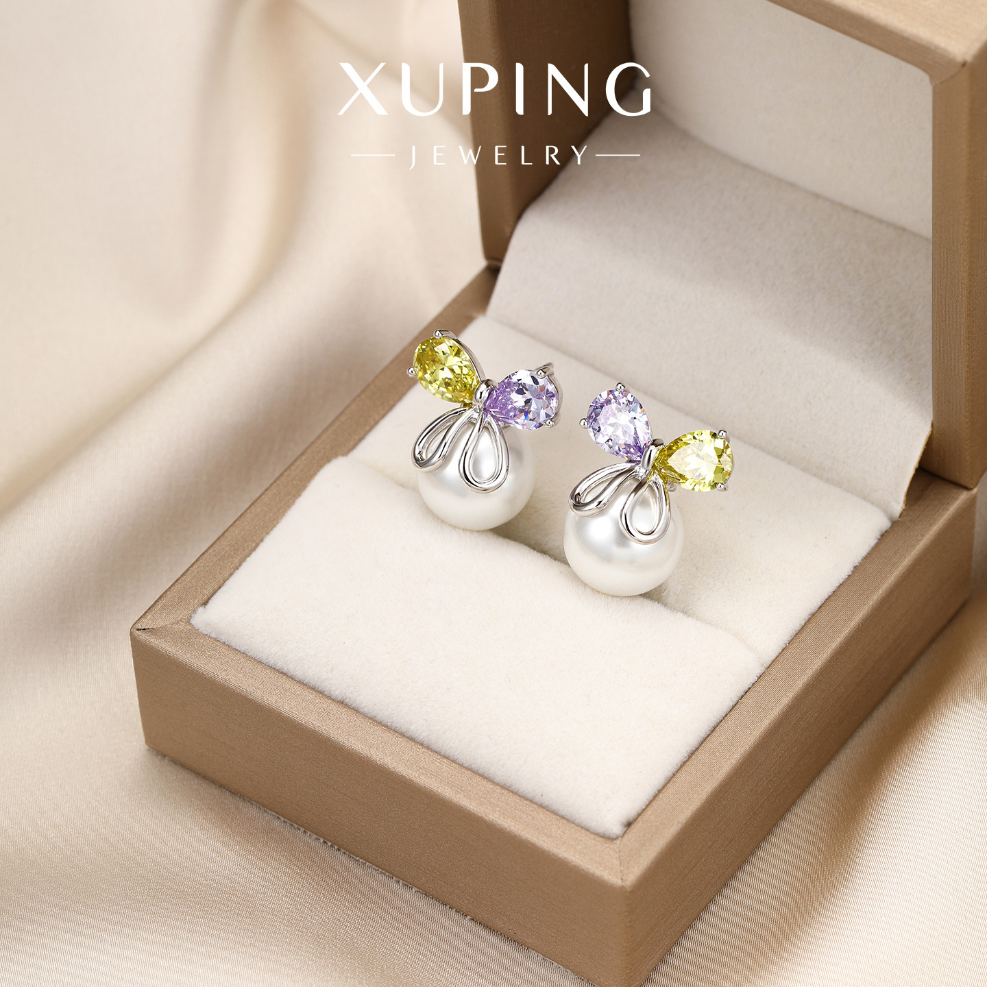 Xuping joyería nuevo arco de sol zircon pendientes de perla imitación pendientes de moda femenina pendientes de temperamento coreano