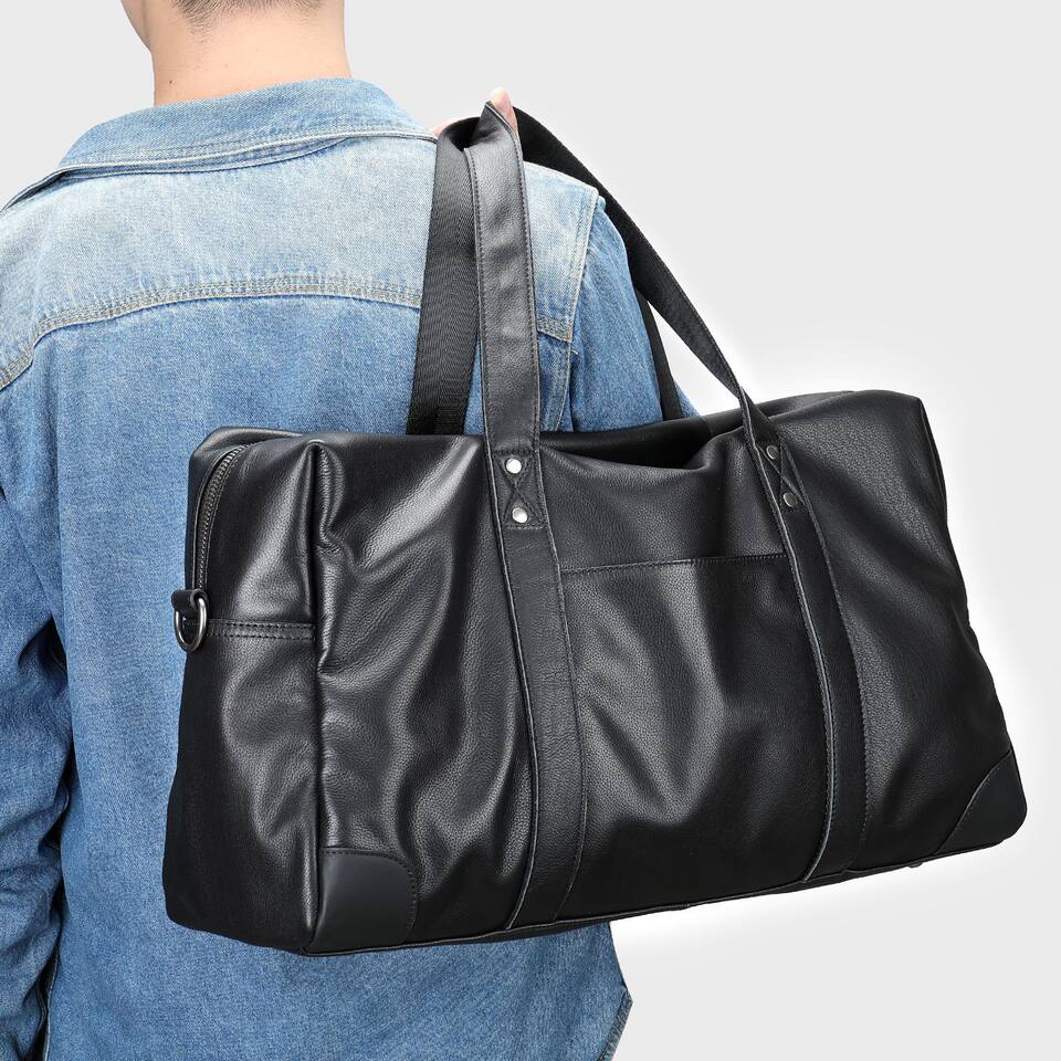 Túi du lịch nam da bò thật Malute dung tích 20–35L chống thấm nước, túi xách tay kiêm đeo chéo tập gym — Màu đen, màu xám đậm