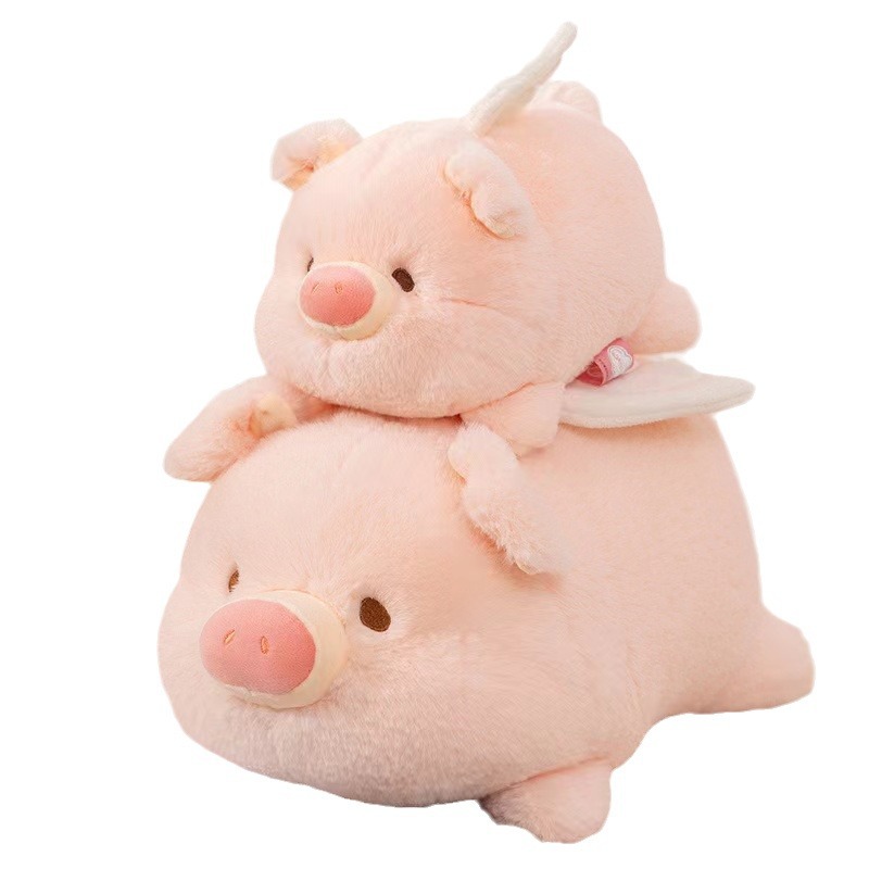 Peluche de cerdo ángel famoso en Internet, muñeco de cerdo pequeño, animal de peluche creativo en estilo acostado, muñeco de tela para niños, mini almohada.
