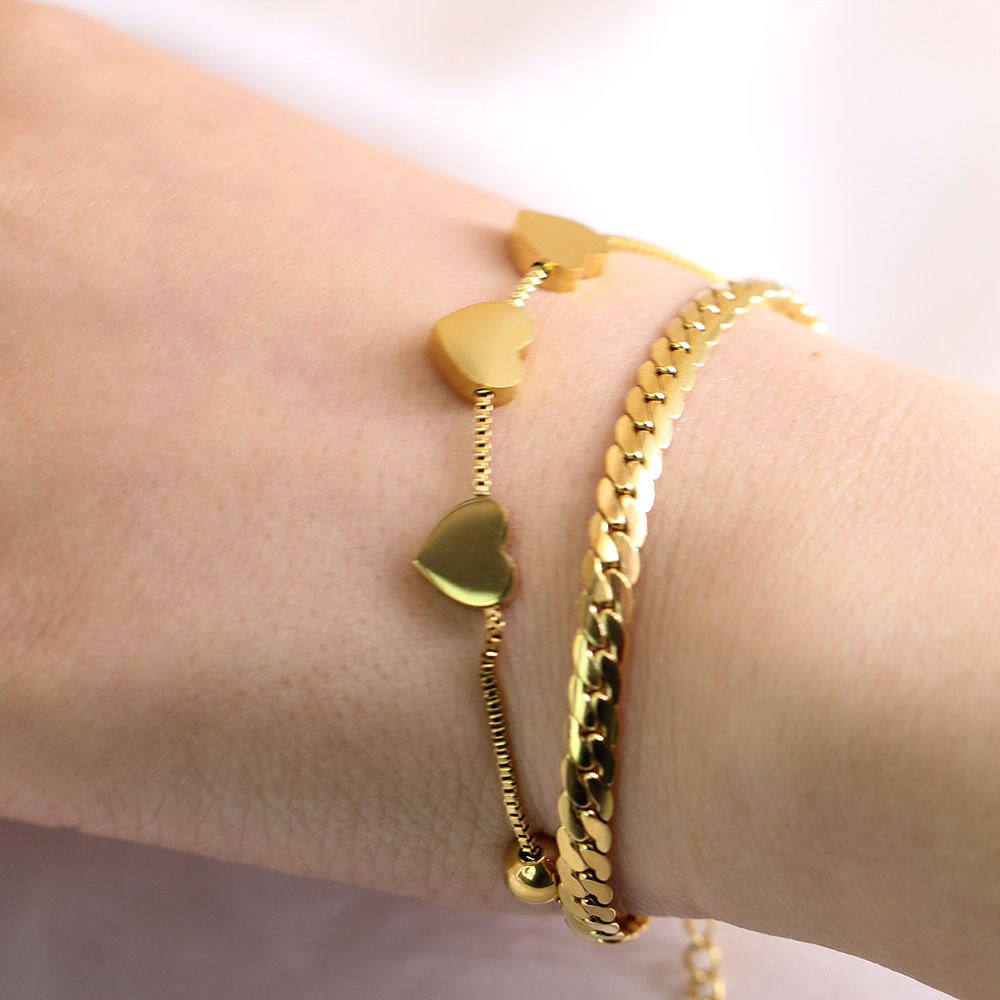 Simple style Heart-shaped stitching chian Titanium Steel Double Layer Bracelet