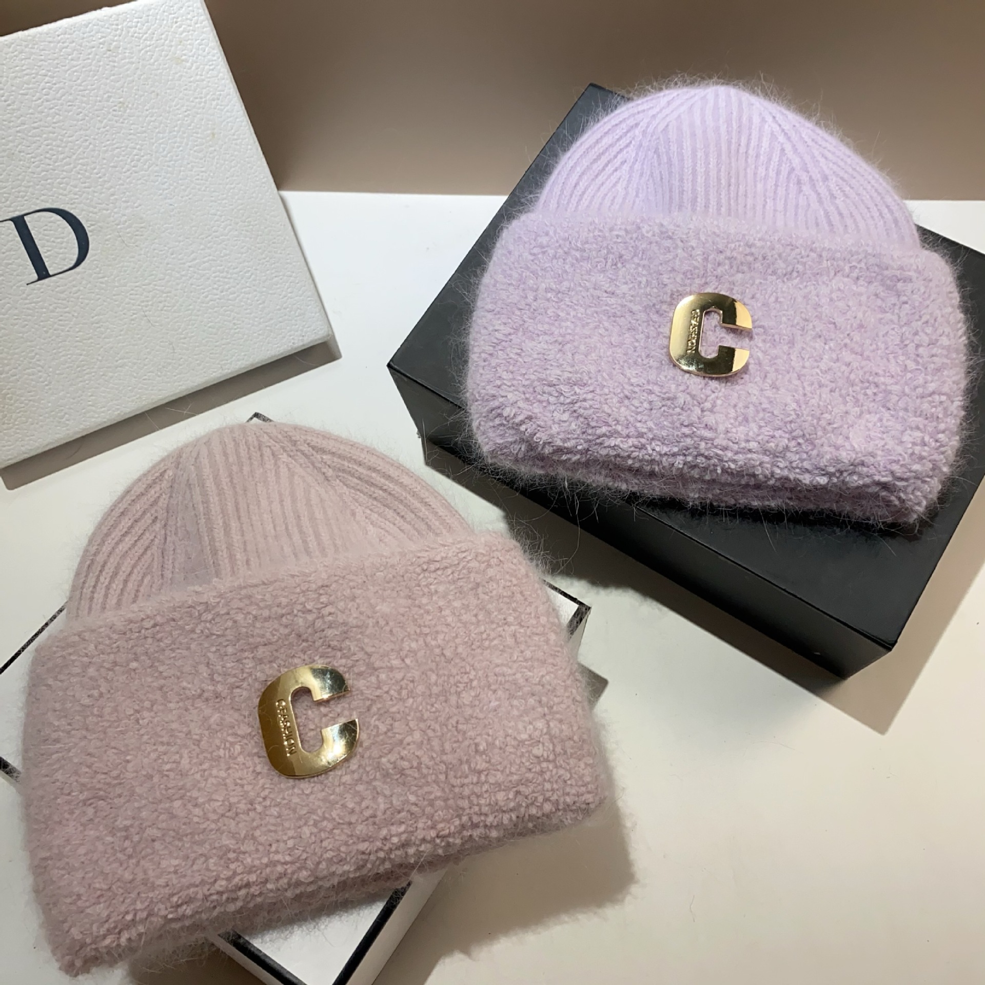 Originelles Design, neue, vergrößerte, verdickte Strickmütze aus Kaninchenhaar, C-Buchstabe, kalter Winter, warmer winddichter Gehörschutz im Freien_voghion.com