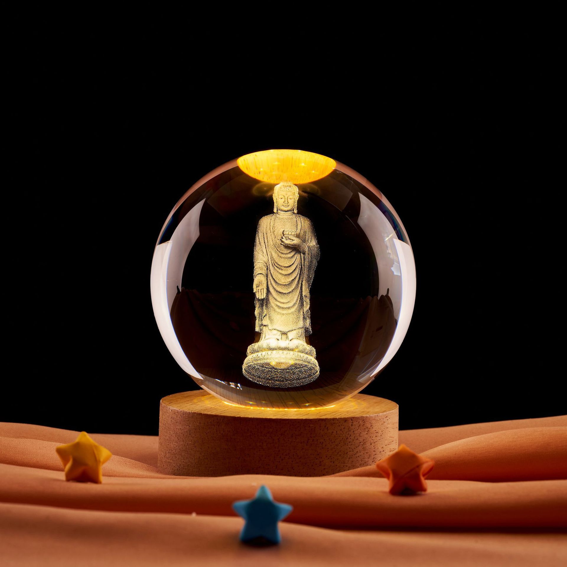 Lámpara de noche de bolas de cristal de loto Zen creativo chino decoración de escritorio decoración del gabinete de entrada decoración del dormitorio regalo