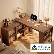 转角书桌卧室梳妆台L型拐角电脑桌子实木可旋转书架书柜一体桌子