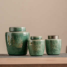 中式复古茶叶罐空罐密封罐存茶罐储存罐瓷罐储茶罐家用绿茶红茶