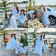 韩国花朵吊带亲子连衣裙三亚海边度假长裙夏季母女装沙滩裙仙女裙