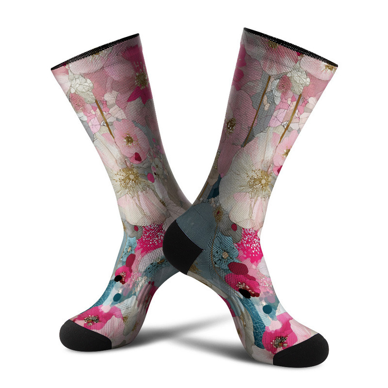 360 Seamless Digital Printing 3D Digital Printing Trendy Socks Art Style Floral Golden Line Stockings