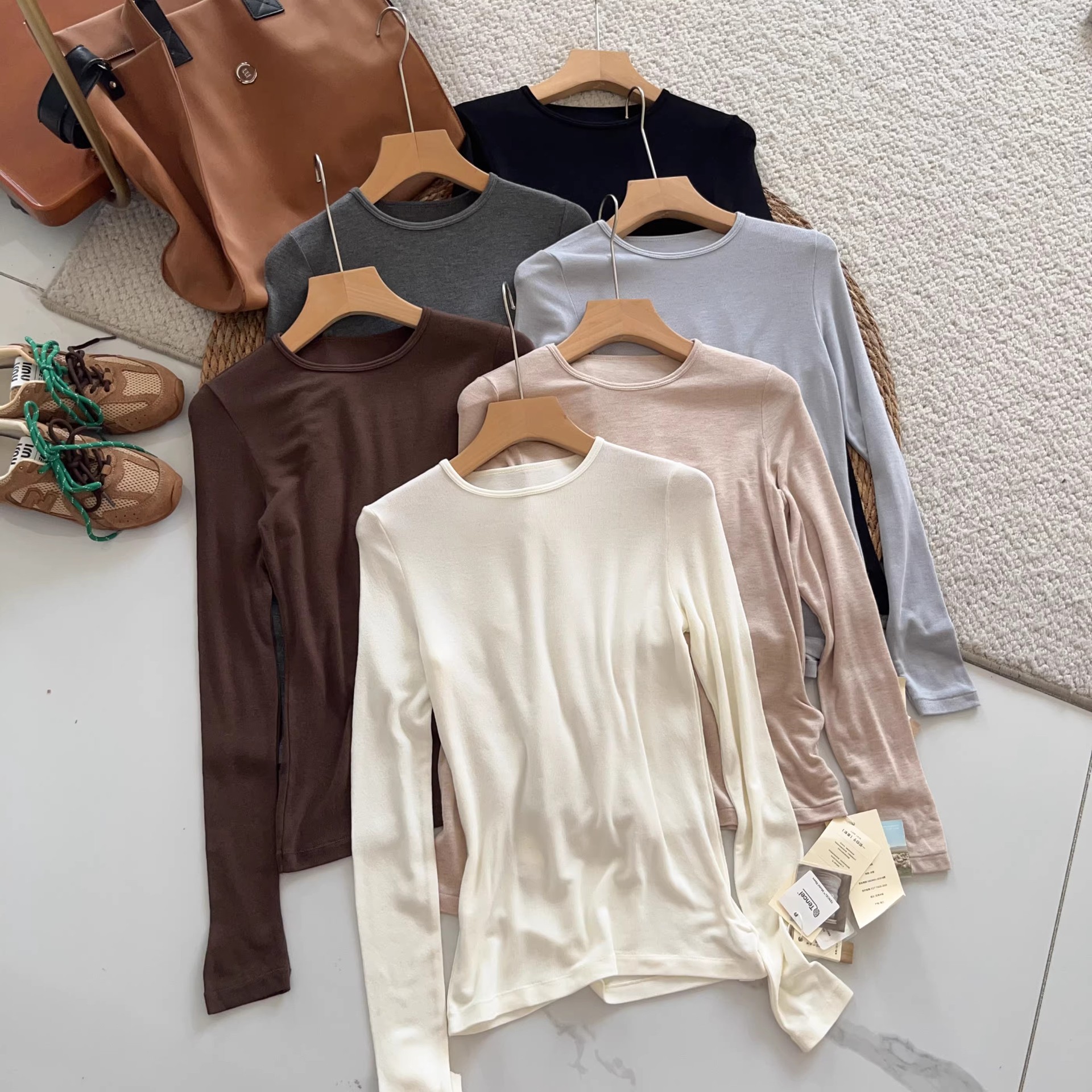 Cashmere Modal Bottoming Shirt Women's Autumn and Winter Solid Color Casual Round Neck Long Sleeve Top Slim Fit Warm Inner Shirt